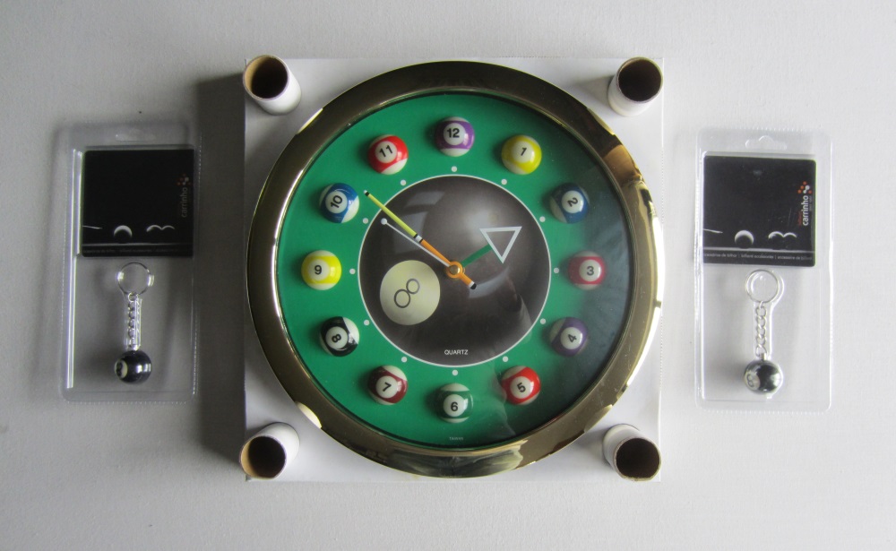 Rel�gio parede Pool + 2 x Porta chaves Bola 8